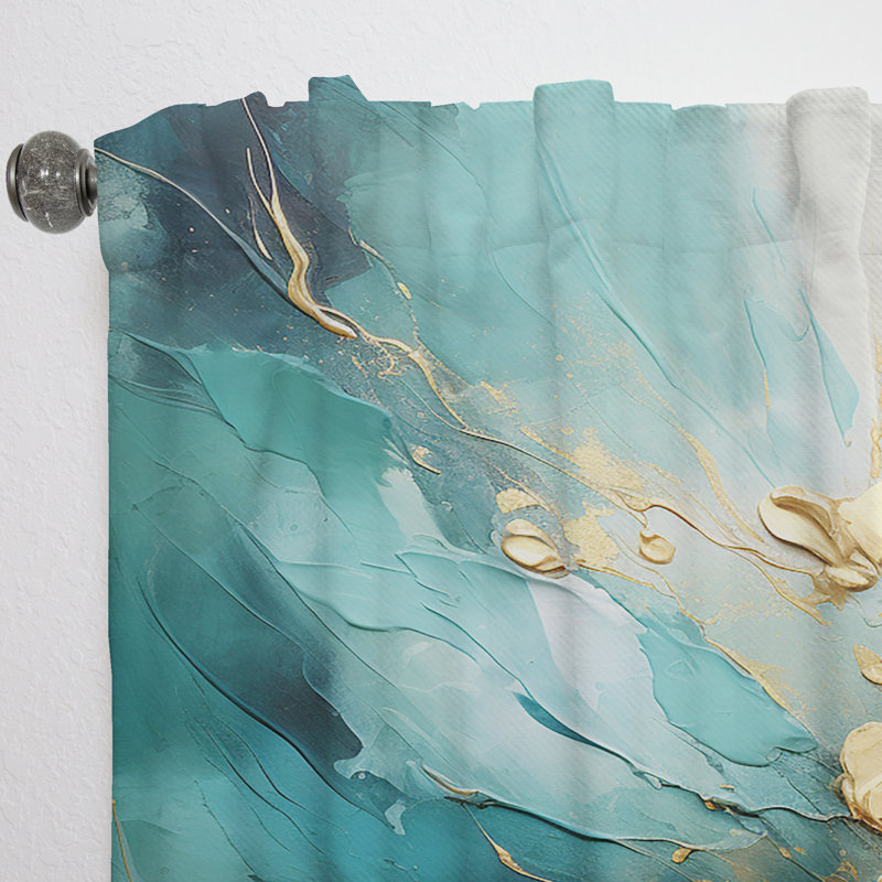 Gold And Teal Aurora Harmony Ii - Modern Velvet Curtain - Room Darkening - 1 Panel, 52" W x 84" L