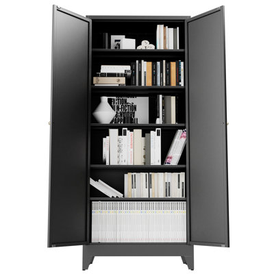 Armoire de cuisine 75 po en métal noir avec 5 tablettes réglables (capacité de 180 lb), armoire de cuisine autoportante avec tablettes réglables, vaisselle dans la cuisine, garde-manger, salle à manger