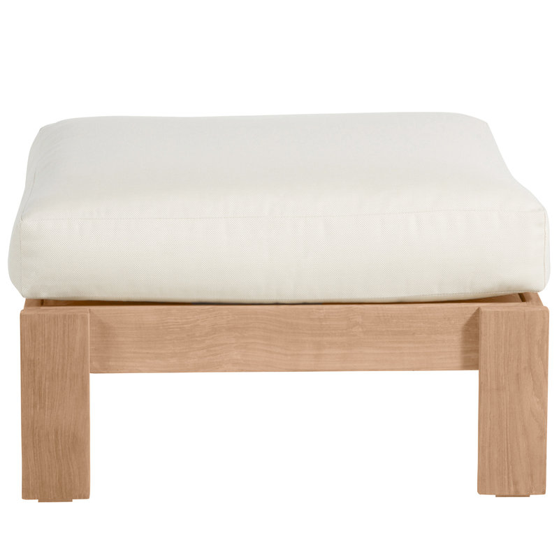 Ashland Outdoor Teak Ottoman with Cushion, Welt, Verona Fossil, Natural Teak
