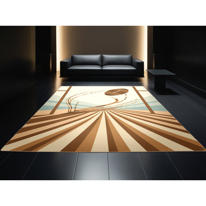 Machine Washable Yonkers Rugby Conversion Kick Classic Striped Rug in Beige – Beige Binding, 7x9
