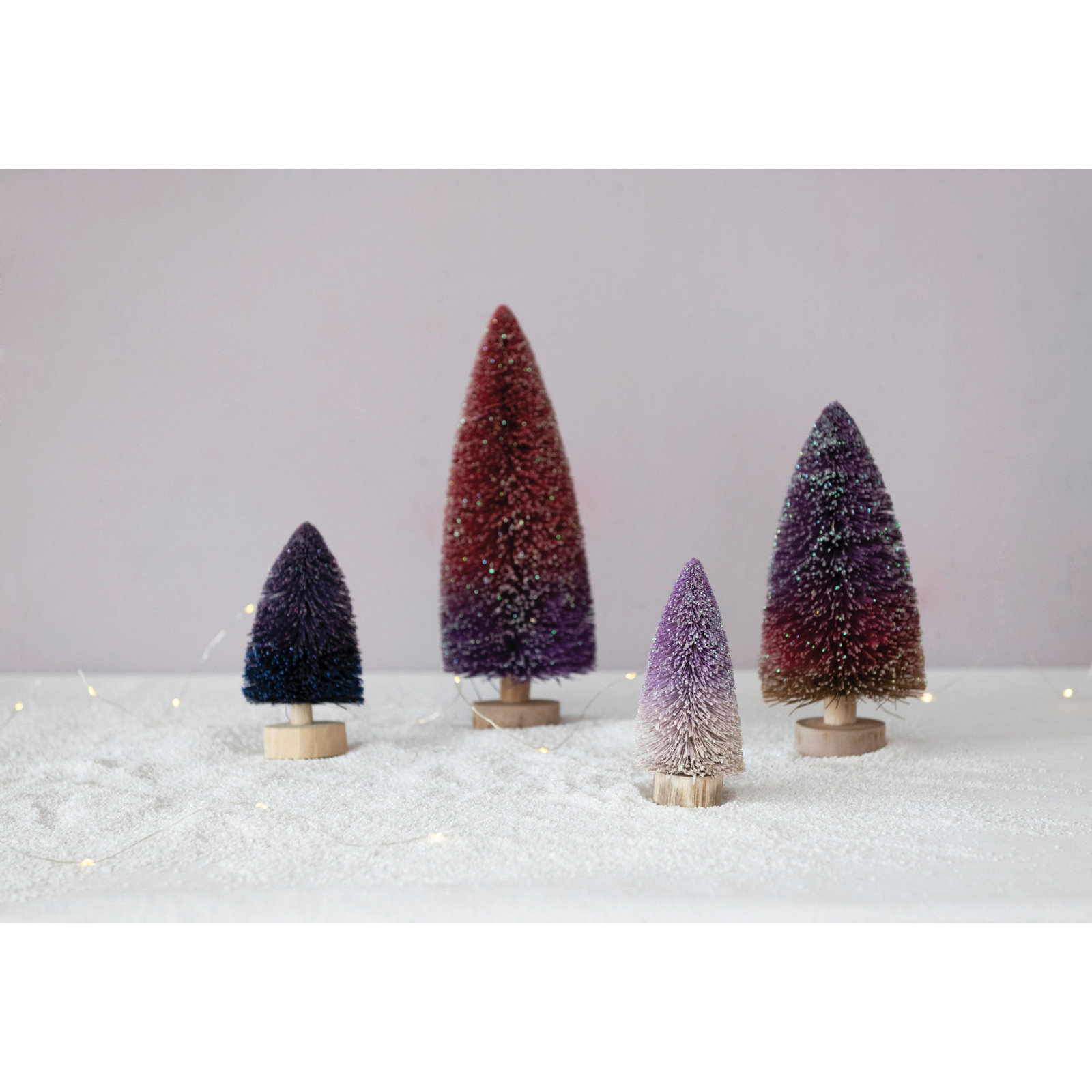Bottle Brush Tree With Wood Base And Glitter
