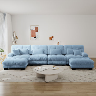 Canapé modulaire modulaire Cloud, 4 places avec 2 sièges Ottomam Chenille, siège profond et coussin pour le salon