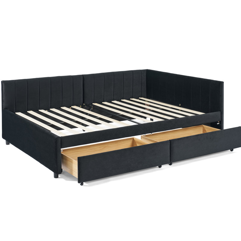 Full Size, Velvet, Bed Frame, Two Storage Drawers, Comfortable Bed, Mid - Century Modern, Office Daybed, Fitting Human Body, Bedroom Use