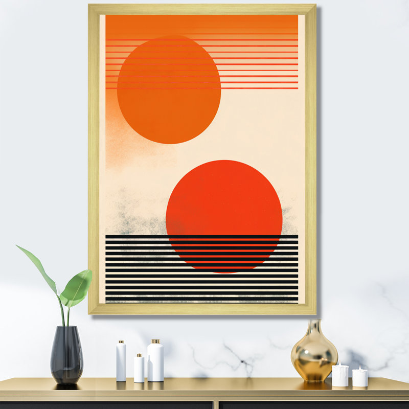 «Minimal Geometric Orange Bold Sunset» sur toile, Encadrement doré, H 20 po x l 12 po x P 1 po