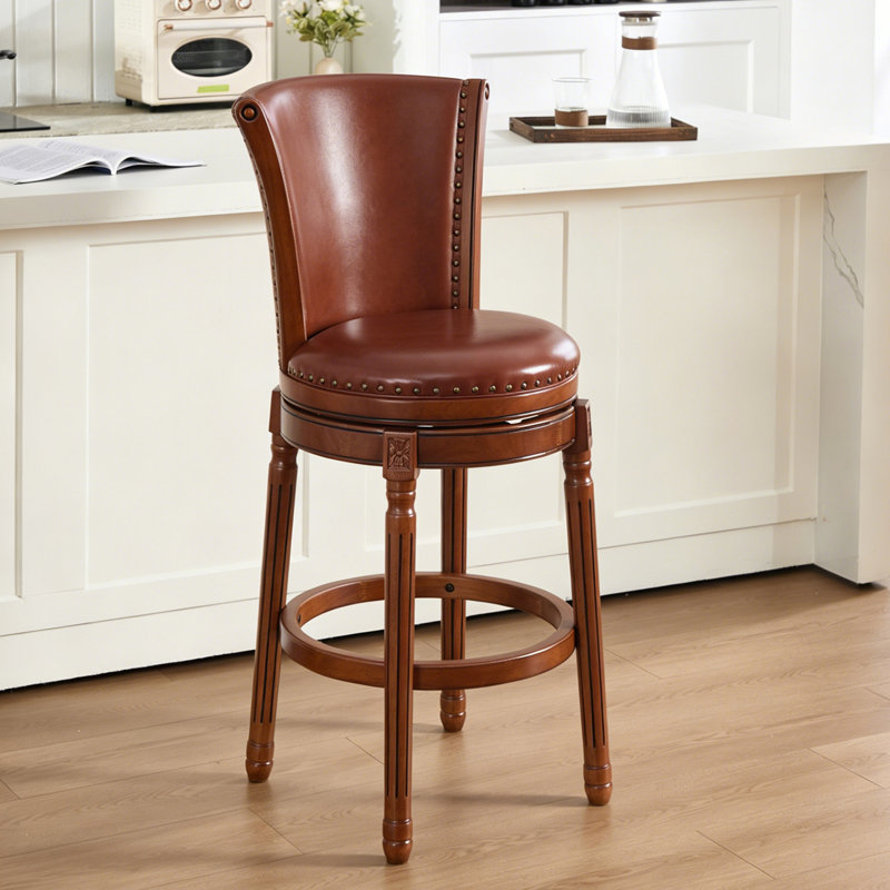 Tabouret de bar pivotant en bois de qualité supérieure avec dossier en bois, brun, comptoir et hauteur de comptoir pour la cuisine