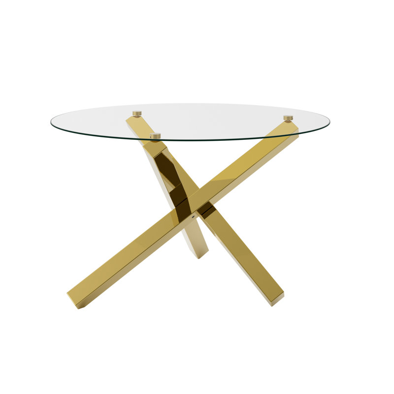 LPD Home Round Glass Top Dining Table, Gold