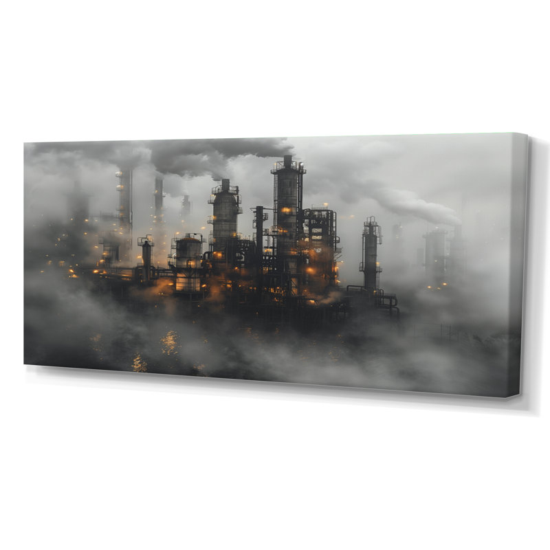 Gris - Fabrication industrielle - Usine, impression d'art mural, H 28 po x l 60 po x P 1,5 po, Toile tendue