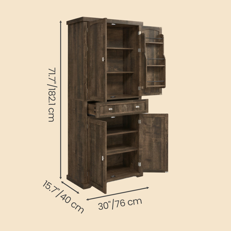 Pantry Cabinet With A Drawer, 2 Cabinets, 6 Adjustable Shelves,, Brown