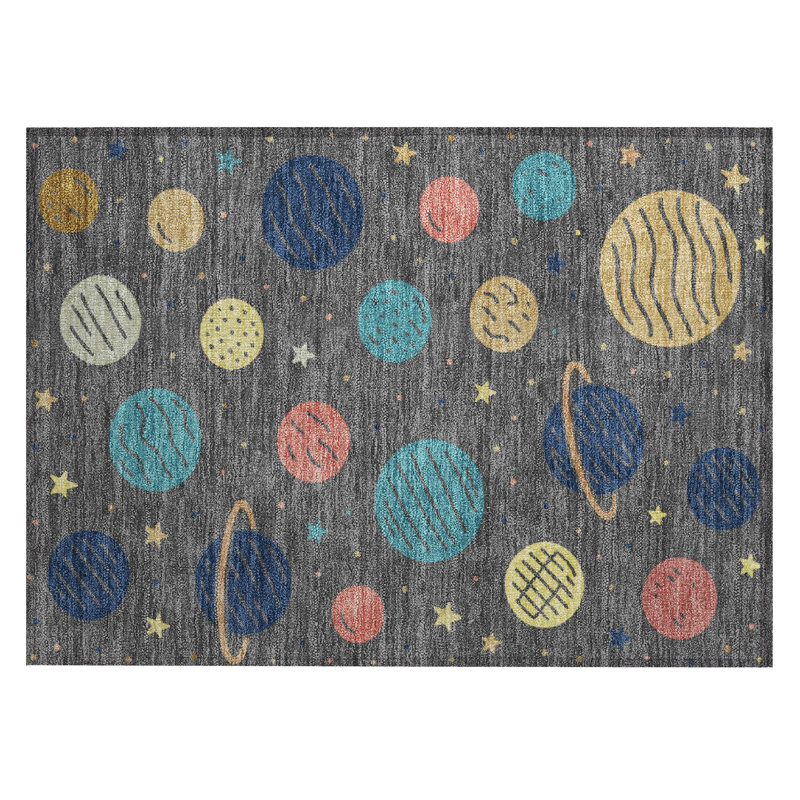 Machine Washable Indoor/Outdoor Chantille ACN2619 Kids Rug, 1'8" x 2'6", Graphite