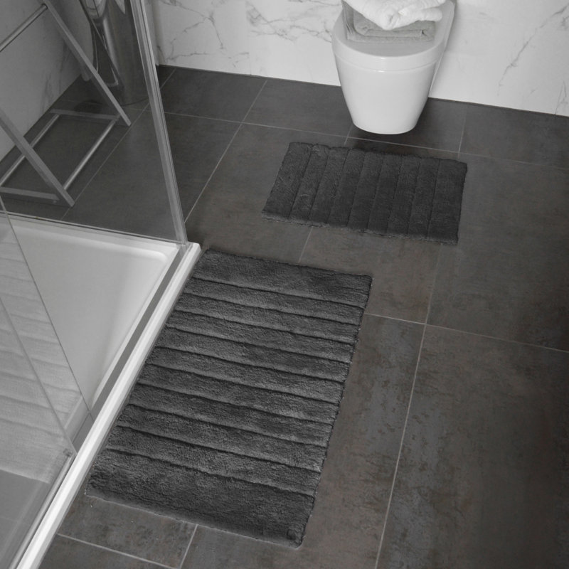 Shiwanda Ribbed Two Piece Bath Mat Set, Charcoal