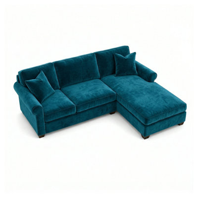 Irlanda 120" Wide Velvet Sectional Sofa in Antique Blue with Engineered Wood Frame