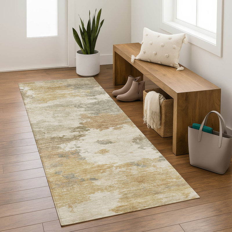 Premium Machine Washable Mayfield AMF2144 abstract Rug, 2'3" x 7'6" Runner, Khaki
