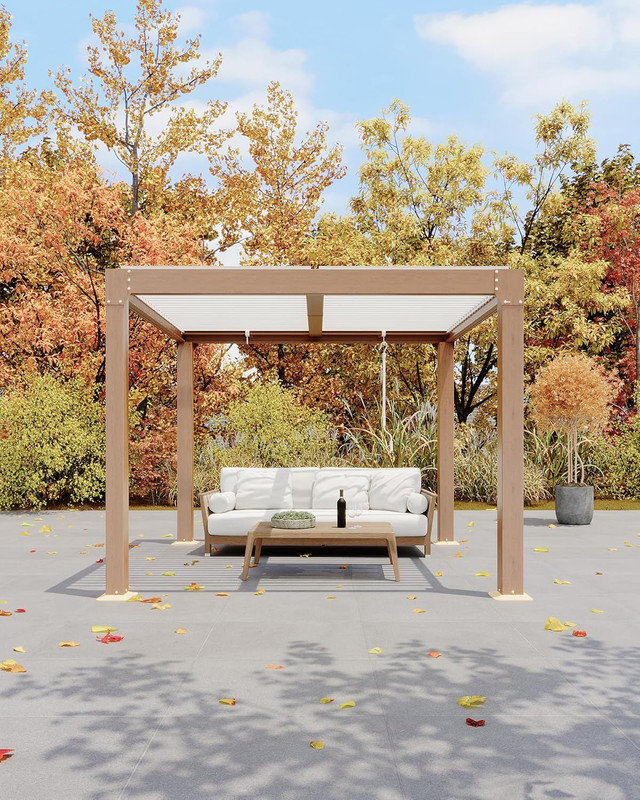 Pergola à persiennes avec toit réglable, cadre en aluminium de qualité supérieure et système de drainage pour patio