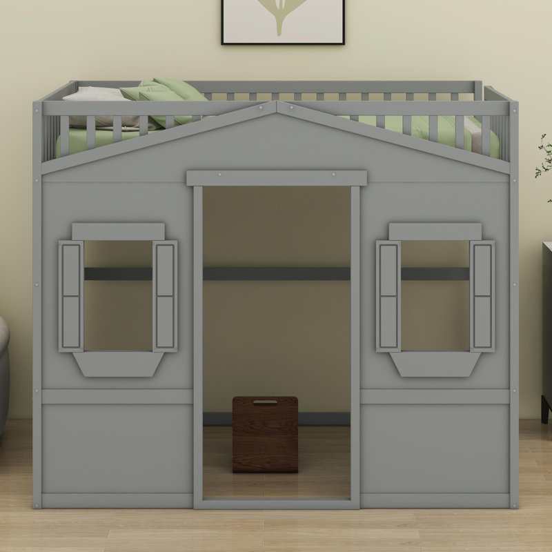 House Loft Bed With Ladder, Gray
