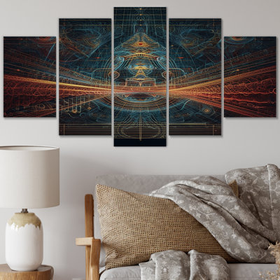 Retro Geometry Harmony Soundwaves - Abstract Shapes Canvas Art Print - 5 Panels