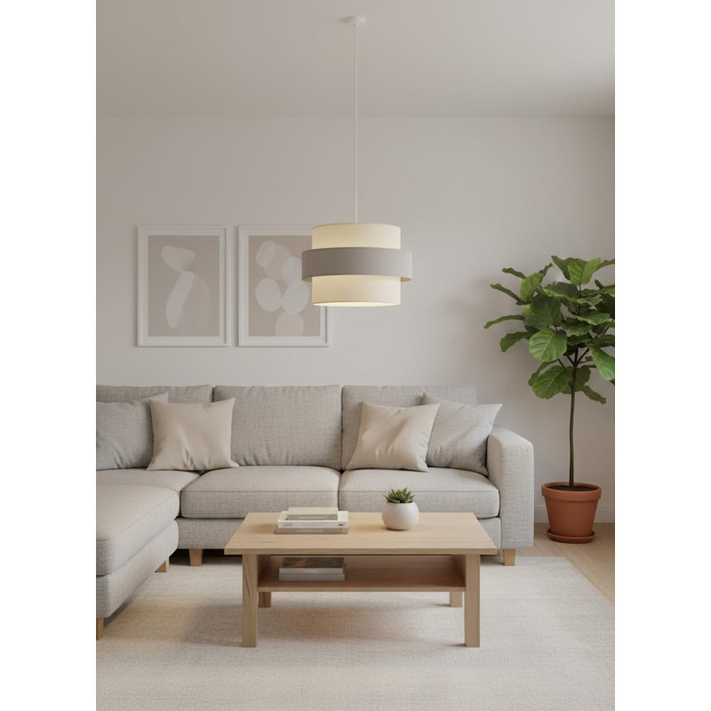 21 cm H Cylinder Cotton Pendant Shade ( Screw On ), Cream/Grey