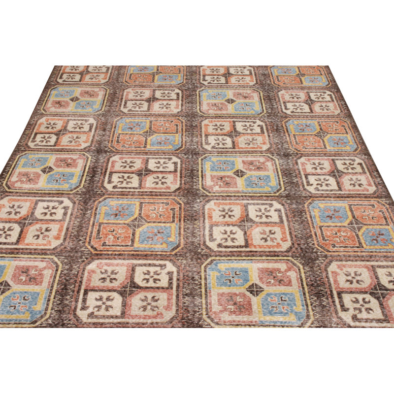 Distressed Homage Hand Knotted Wool Geometric Area Rug, Rectangle 5' x 8'