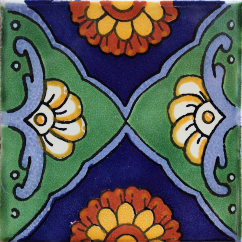 4.2" x 4.2" 9pcs TalaMex Green Sea Talavera Mexican Clay Tile Handmade Talavera Backsplash