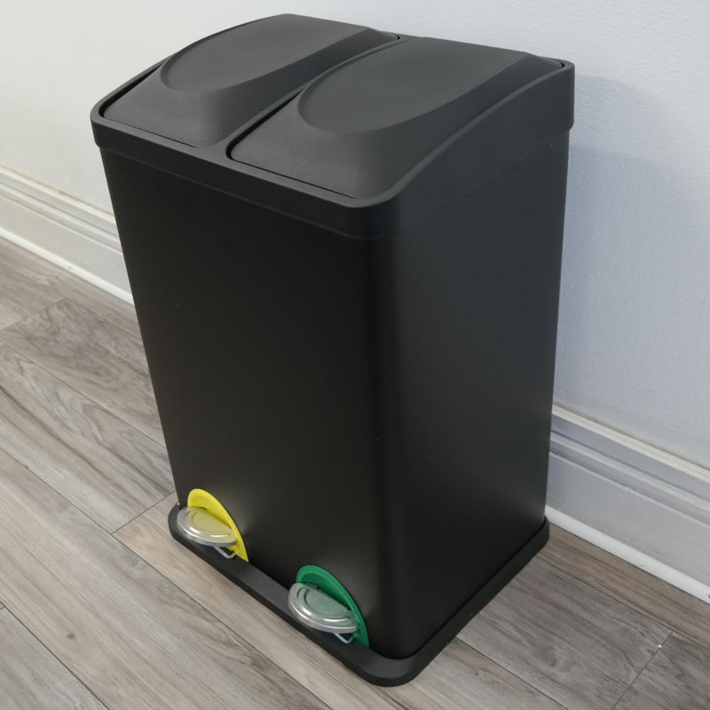 Daimien Stainless Steel Step On Kitchen Trash Can - 40L, Black, 58cm H x 40cm W x 66cm D