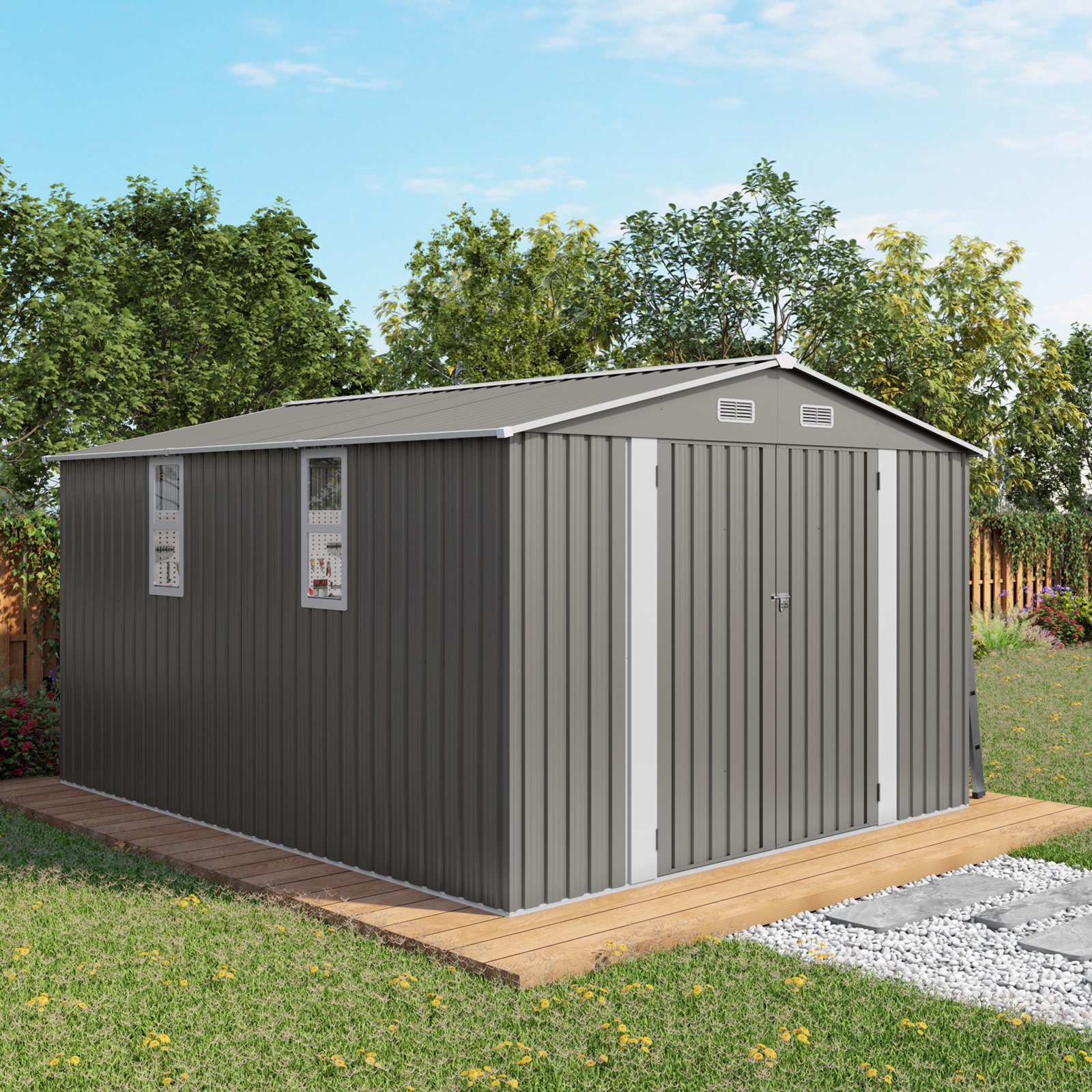 VODYXSEP 10X12ft Outdoor Storage Shed Large Metal Garden Shed With ...