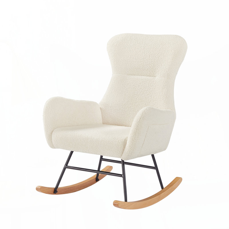 Chaise berçante en tissu blanc cassé