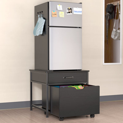 Mini Fridge Stand with Rolling Storage Cabinet
