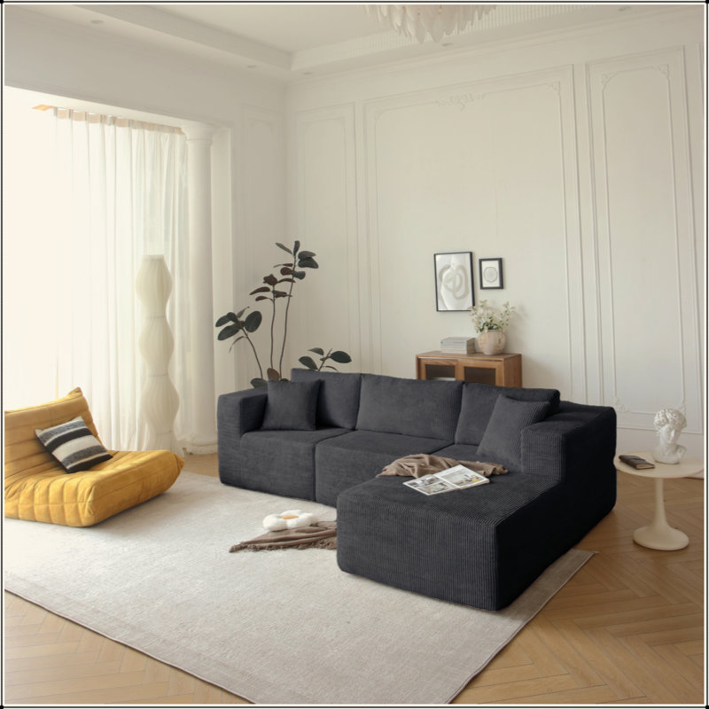 Canapé modulaire modulaire en L de style Mid-Century à 3 places pour le salon, Gris
