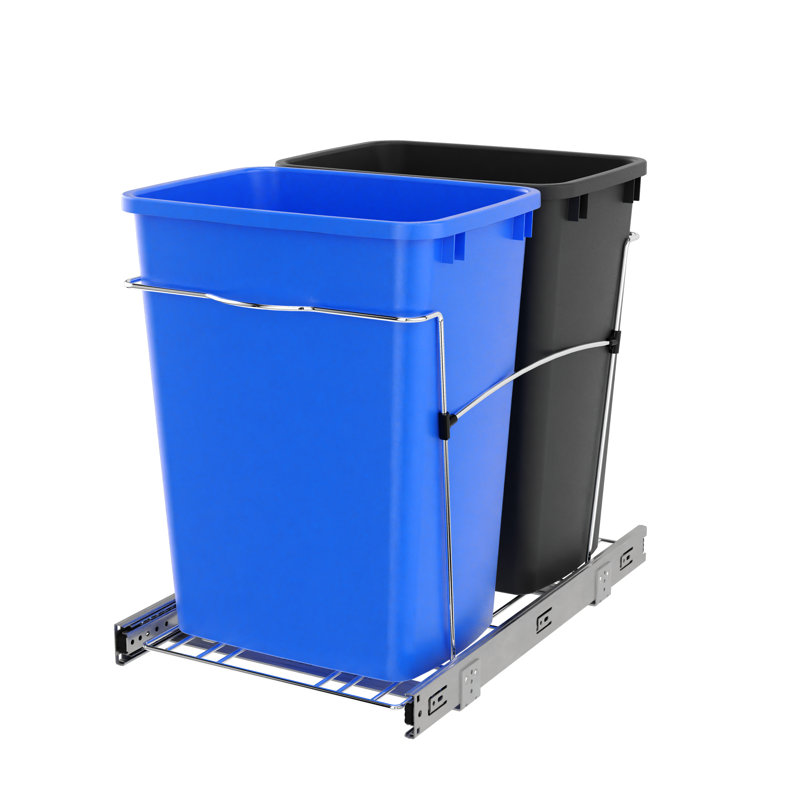 Poubelle coulissante double Rev-A-Shelf pour la cuisine , Bleu / Noir, 35 pintes