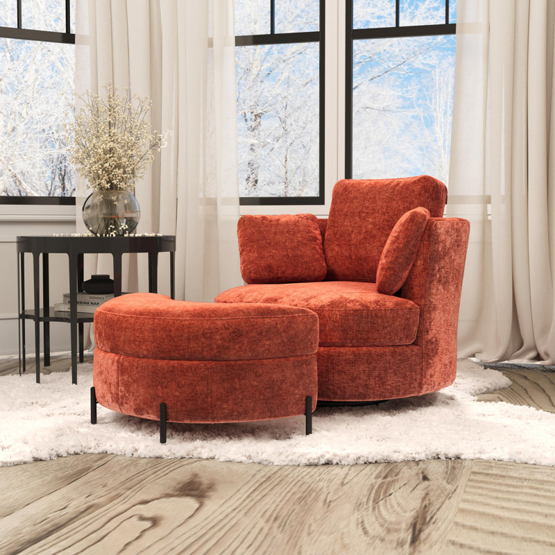 Fauteuil d'appoint pivotant avec repose-pieds de rangement, Terracotta