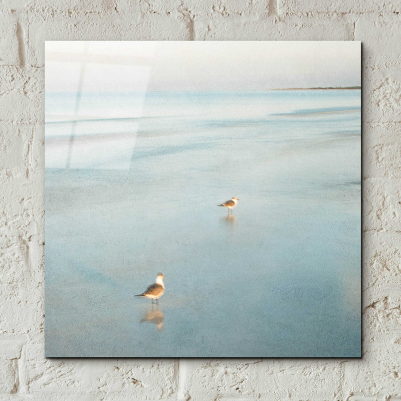 Deux oiseaux sur la plage, H 12 po x l 12 po
