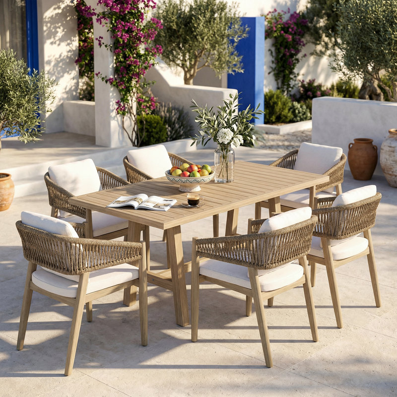 Outdoor 6-person Dining Set With Cushions, 6, 30" H x 67" W x 35" D 