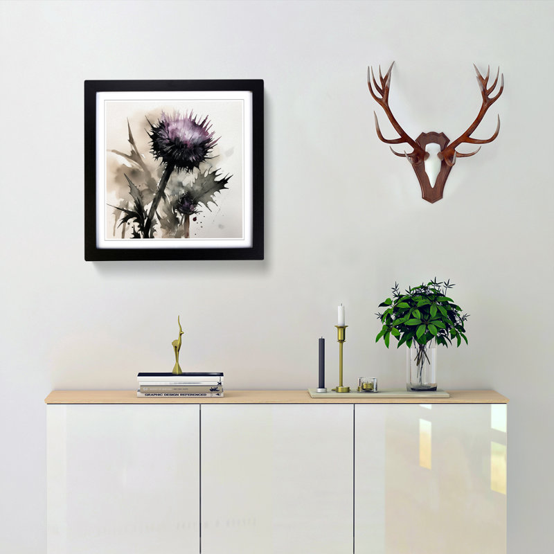 Thistle Ink Wash - Framed Print, Black
