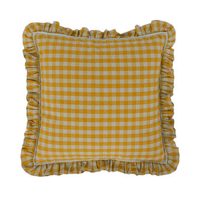 Mustard Gingham Ruffle Cotton Pillow
