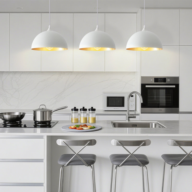 3 - Light 11.81'' Dome Pendant for Kitchen Island Modern Pendant Lighting Fixtures, White/Gold