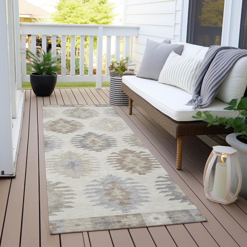 Tapis ivoire en polyester tissé à la machine intérieur / extérieur Chayden Southwestern