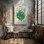 La toile crée une illustration de style rétro mettant en vedette un globe stylisé avec art mural-980168112