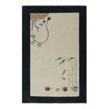 Rug & Kilim’S Chinese Deco Rug In White With Floral Patterns And Navy Border