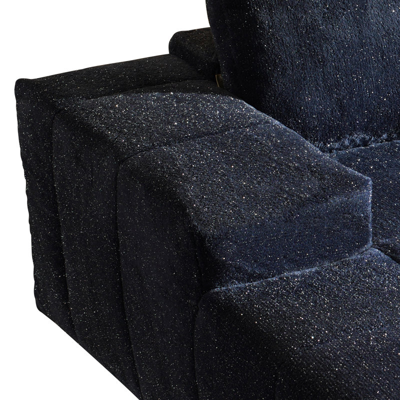Canapé modulaire en tissu lurex argenté 2 pièces Boneless, Polyester bleu, Orienté à gauche (vu de face)