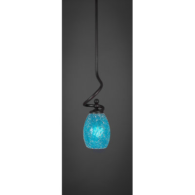 Skypark Stem Hung Mini Pendant Shown In Dark Granite Finish With 5" Turquoise Fusion Glass