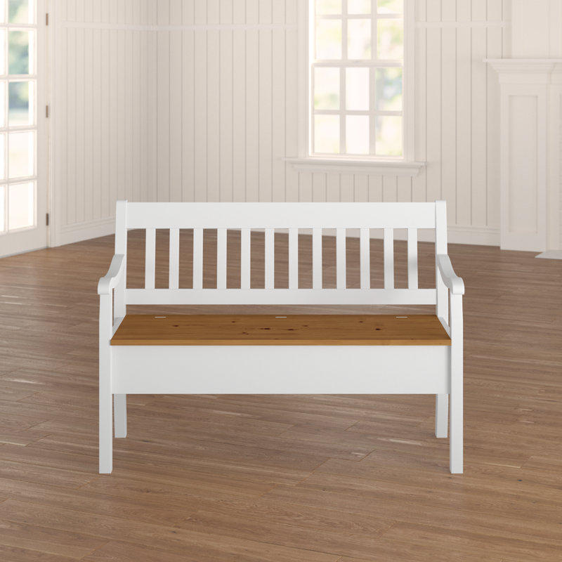 Upholstered Bench with Flip Top, 93cm H x 130.9cm W x 46cm D, White/Brown