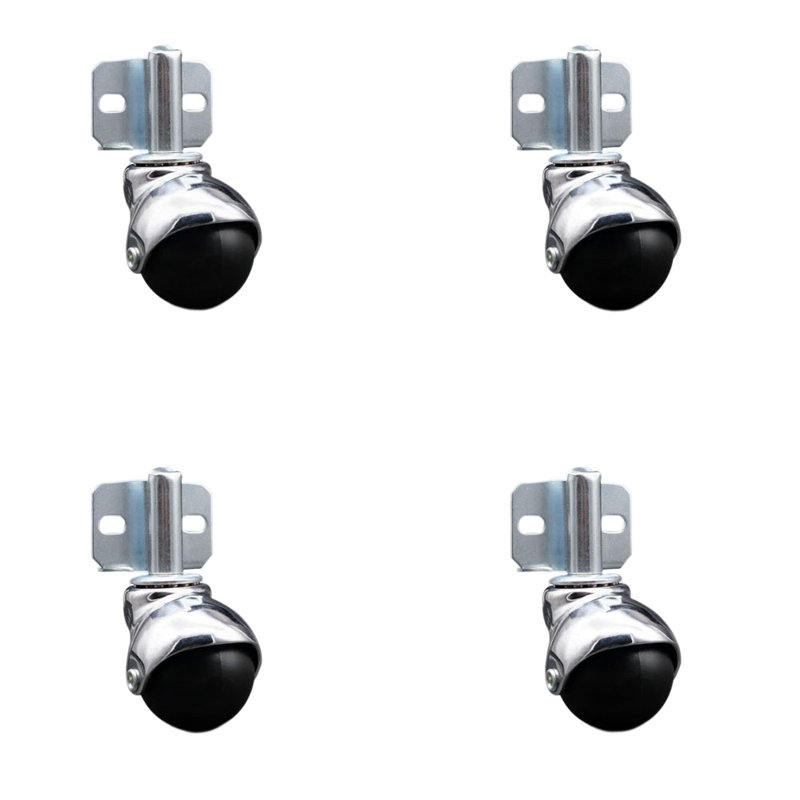 Polyolefin Ball Caster with Side Mount Bracket, Bright Chrome