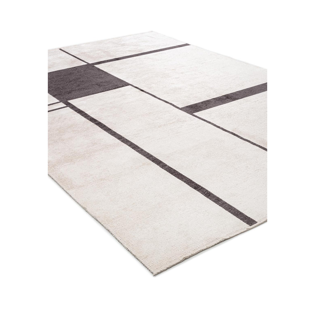 Grey Geometric Living Room Rug in Large size, Hand Loom using Cotton,Polyester,Acrylic,Viscose with Cream and Modern design