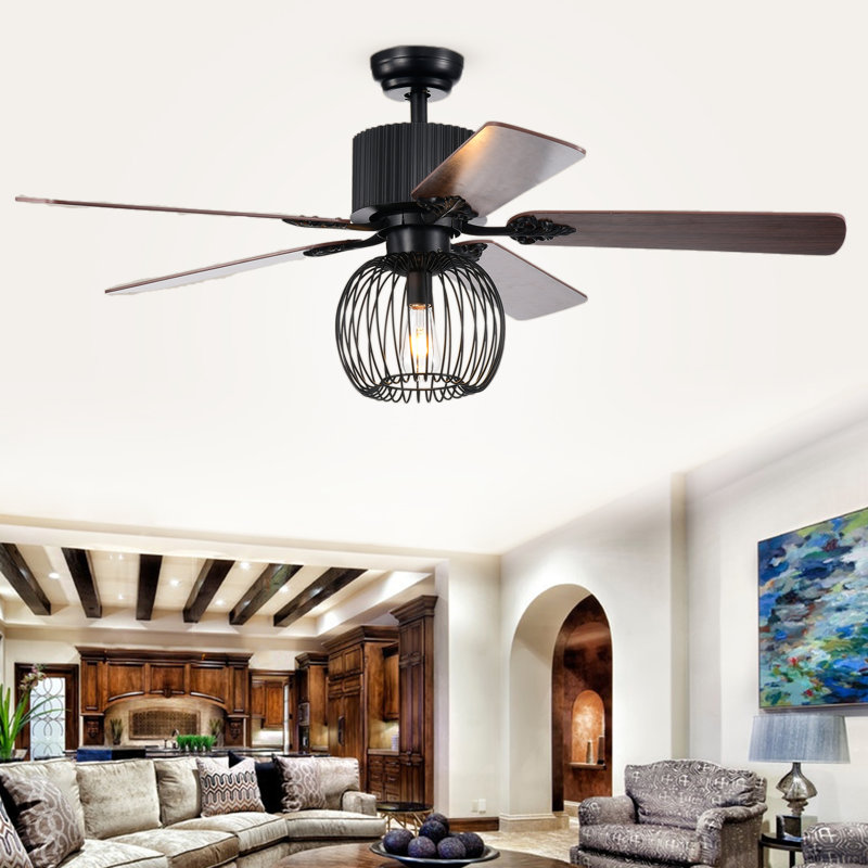 Ventilateur de plafond cage à 5 pales Bollingt avec ensemble d'éclairage inclus