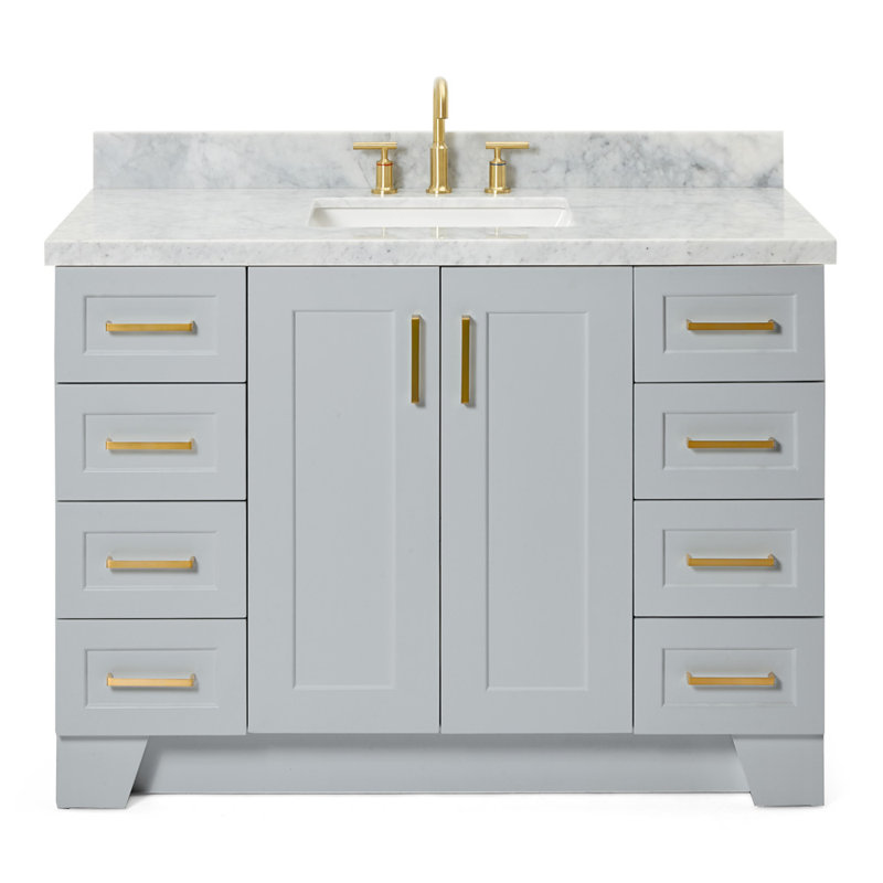 Freitas 48'' Solid Wood Single Bathroom Vanity, Gray, Rectangle, Carrara Marble