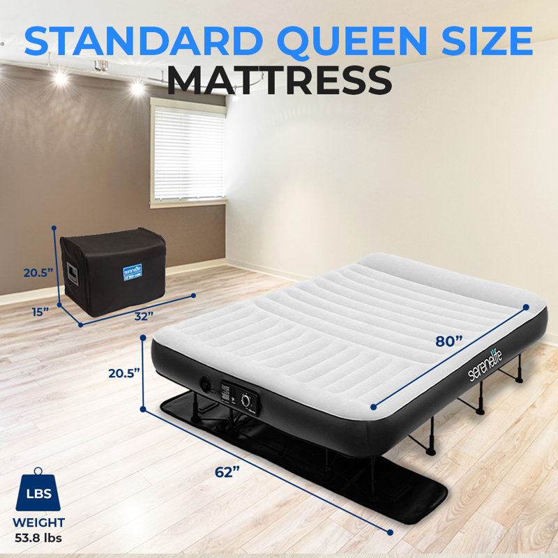 Serenelife Luxe Series EZ Bed - Air Mattress With Frame, Memory Foam Cover, Auto-Inflate Pump, Queen