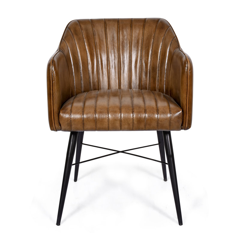 49cm H Genuine Leather Upholstered Dining Chair, Brown