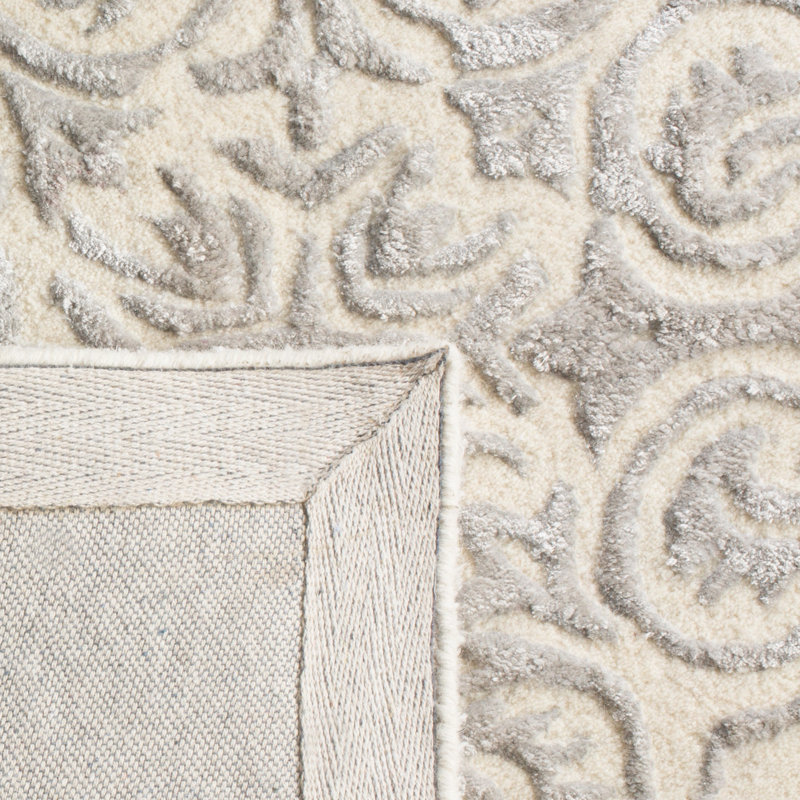 Bernon Hand Tufted Viscose/Wool Geometric Rug in Ivory/Silver, Square 6'