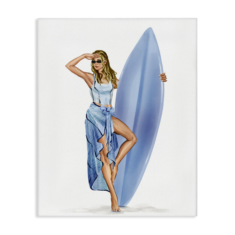 «Trendy Surfer Girl» en toile bleue, design par Ziwei Li, H 20 po x l 16 po