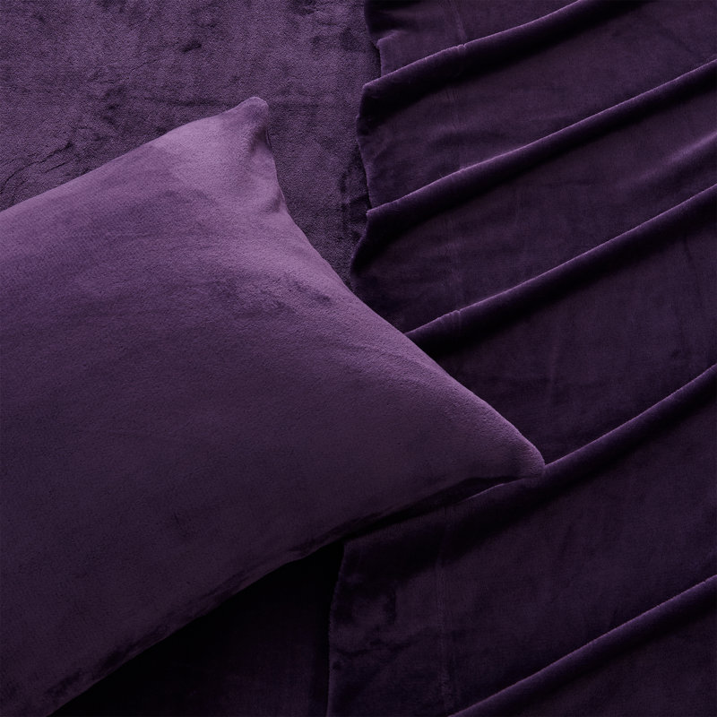 Ensembles de draps en velours ultra doux, Ensemble de drap pour lit très grand avec drap-ho, Couleur unie, Violet