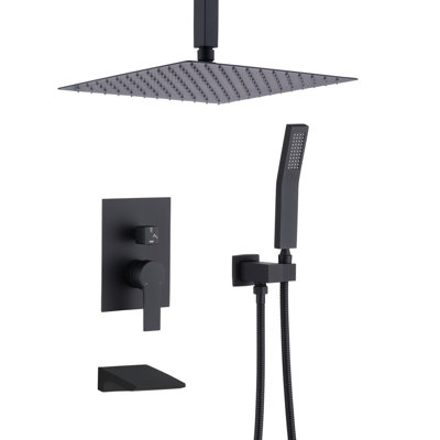 12inches Rain Shower Faucet Sets with Waterfall Tub Spout and Handheld Shower Head